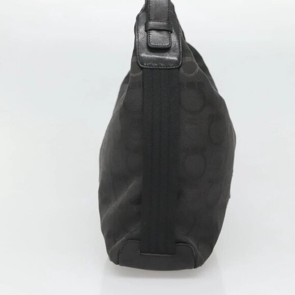 Salvatore Ferragamo Gancini Bag Canvas Leather Black Silver Auth bs26905 - Picture 4 of 16